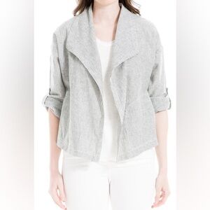 Max Studio Gray & White Striped Open-Front Linen/Cotton Cardigan Size L
